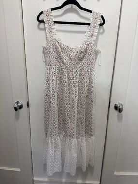 Michael Kors Collection White Eyelet Midi Dress